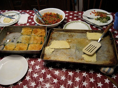 An array of Greek food.